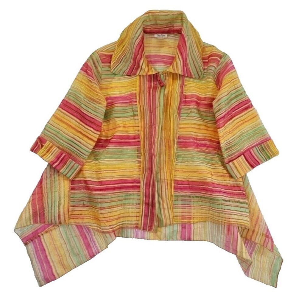Sheer Crinkle Large Layer Blouse Fairycore‎ Gold & Jewel Tone Asymmetric EUC LN